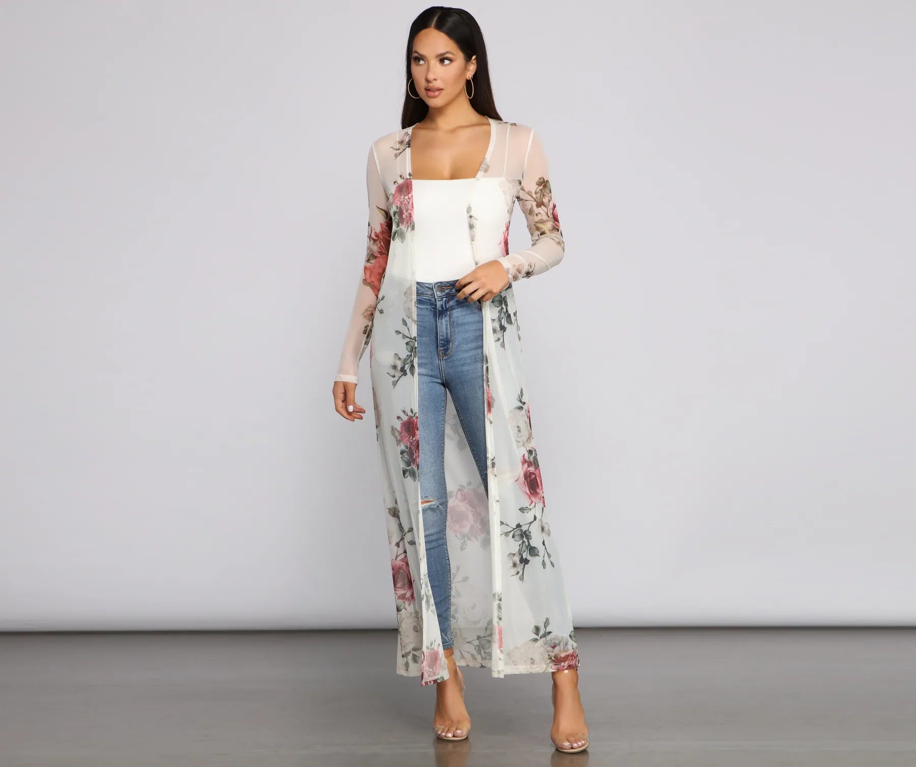 Flowy In Floral Mesh Duster