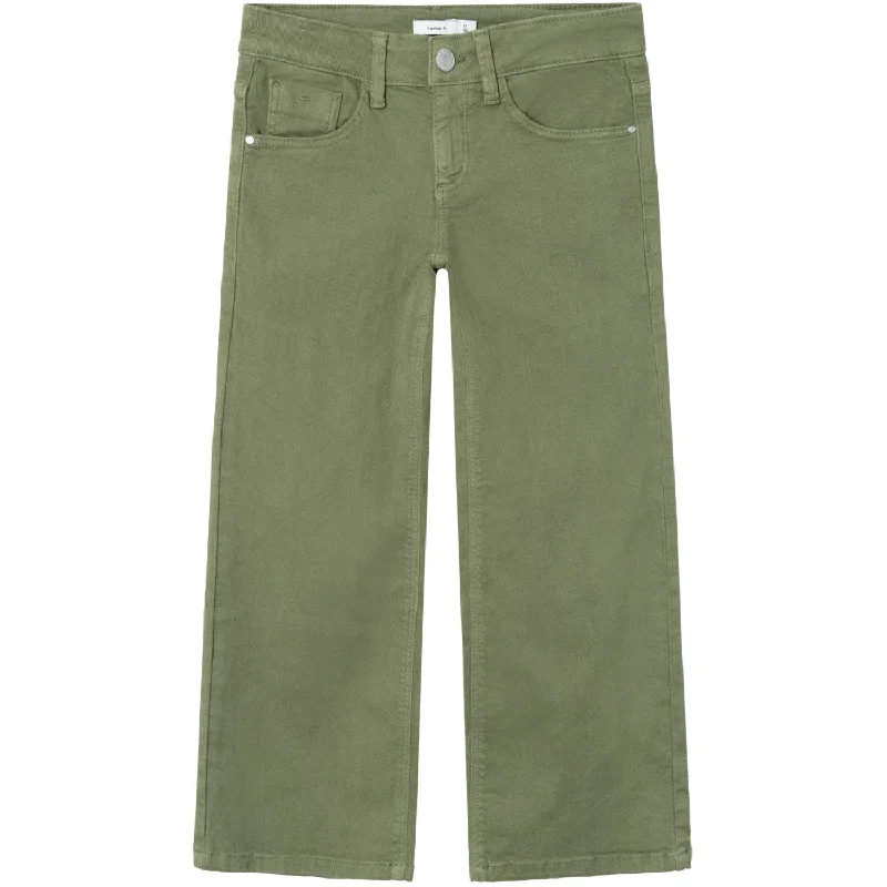 Name It Deep Lichen Green Rose Wide Twill Pants Noos