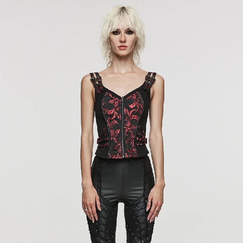 Women's Gothic Leaf Printed Buckle Vest