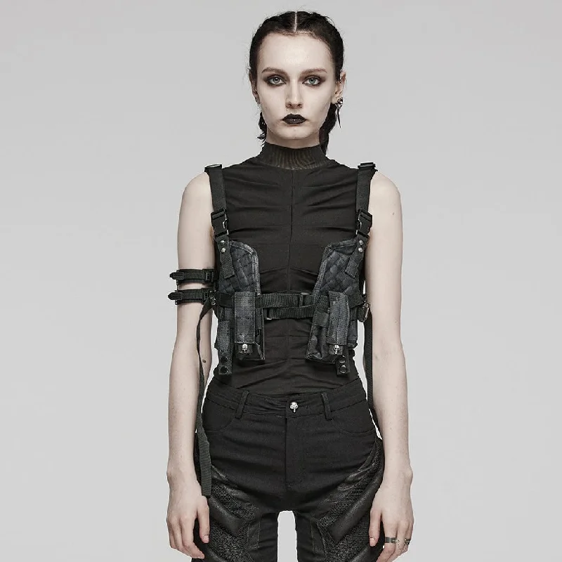 Women's Punk Military Style Skull Harness with Pockets