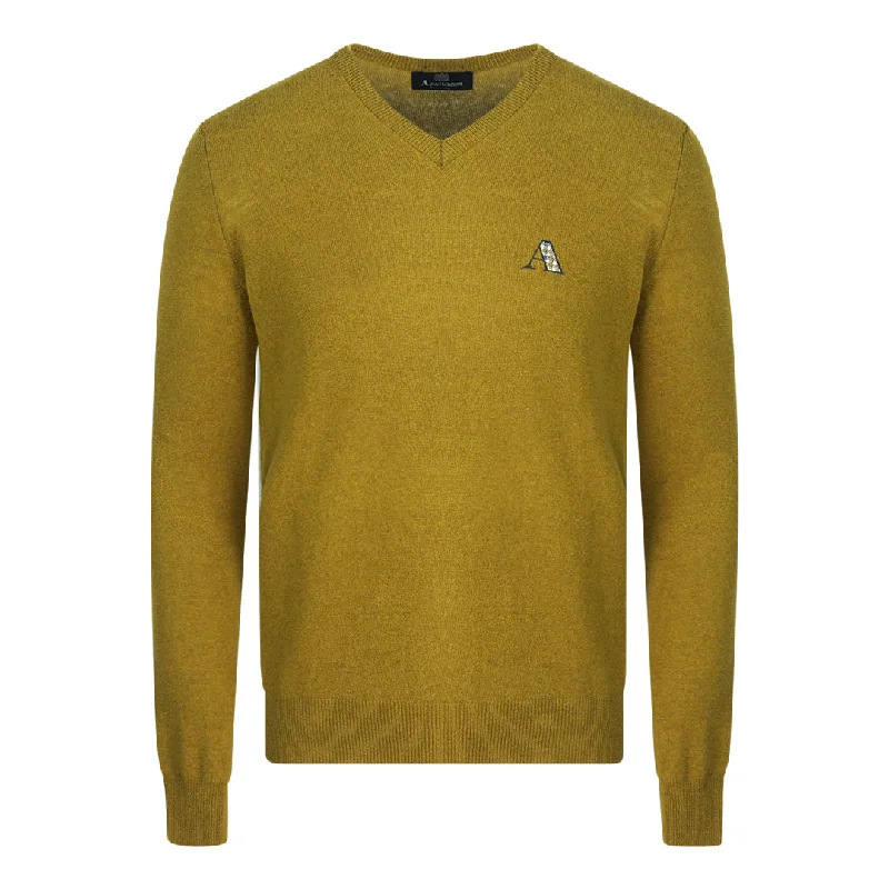 Aquascutum Check A Logo Dark Yellow V-Neck Jumper