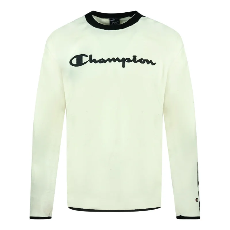 Champion Classic Script Logo White Fleece Sweatshirt