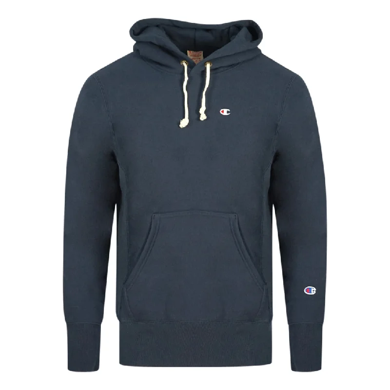 Champion Reverse Weave Small Classic Logo Navy Blue Hoodie