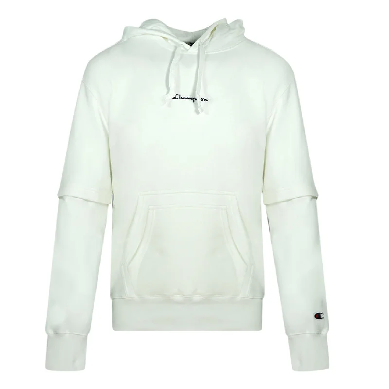 Champion Small Classic Script Logo White Hoodie