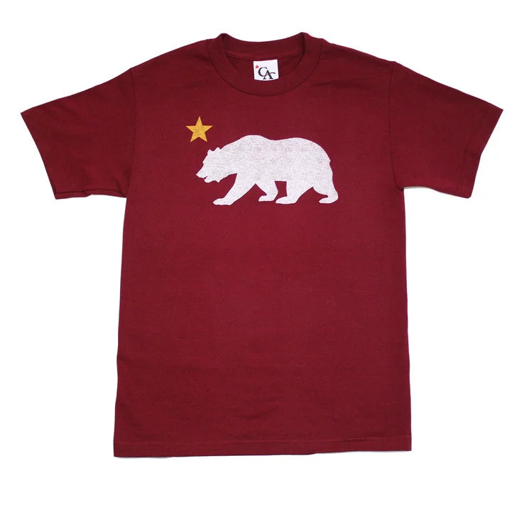 Mens Cali Bear Star T-Shirt Burgundy