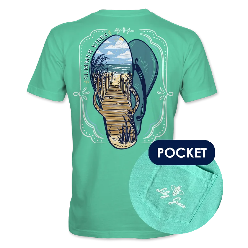 Summer Vibes- Flip Flops and Beach Scene T-Shirt