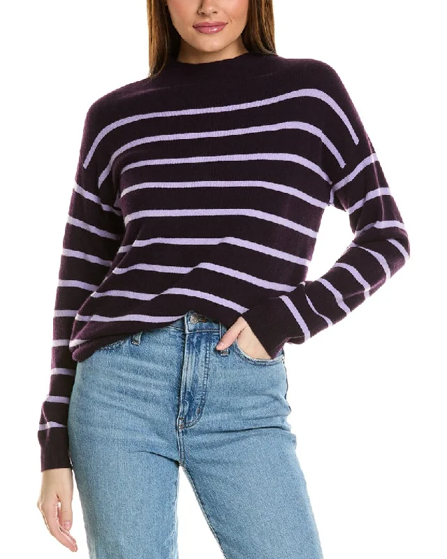 Amicale Cashmere Jersey Striped Funnel Neck Cashmere Sweater