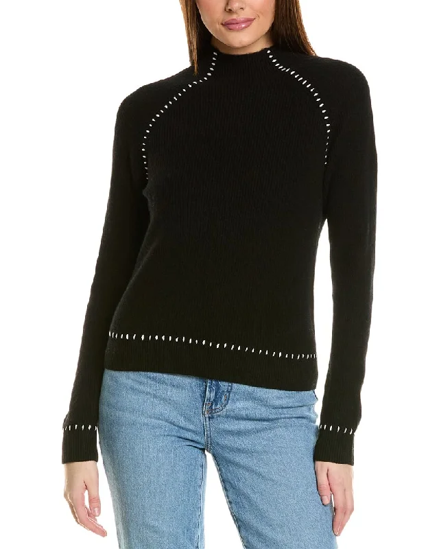 Amicale Cashmere Whipstitch Shaker Funnel Neck Cashmere Sweater