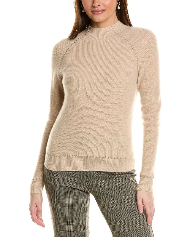 Amicale Cashmere Whipstitch Shaker Funnel Neck Cashmere Sweater