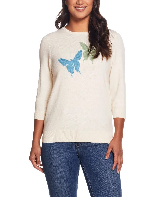 Butterfly Cotton Cashmere Sweater In Ivory