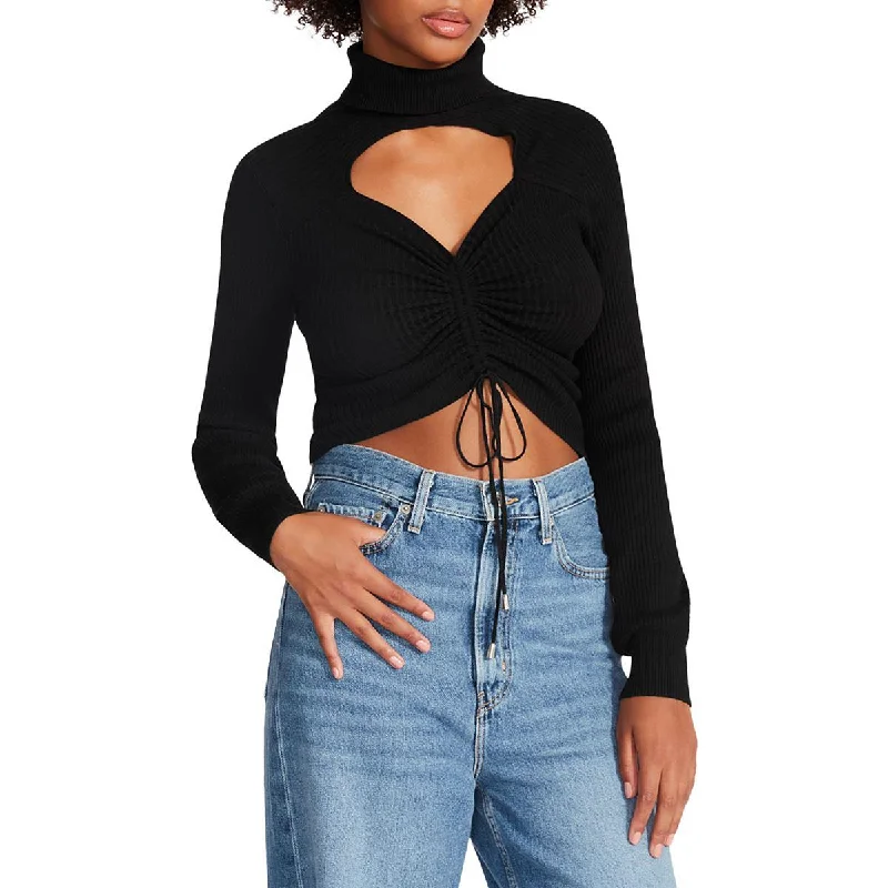 Hazel Womens Cinched Cut-Out Turtleneck Sweater