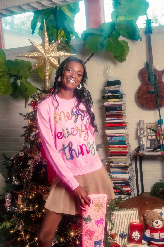 Pink Merry Everything Glitter Script Sweater