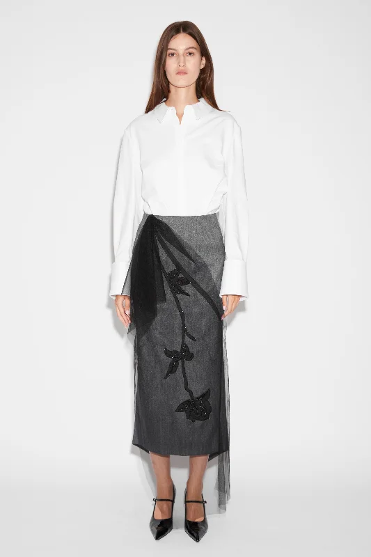 THALIA SKIRT GREY TAILORING EMBELLISHED TULLE