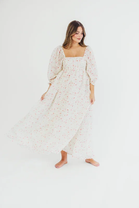 *New* Mona Maxi Dress with Smocking in Ivory Floral - Bump Friendly & Inclusive Sizing (S-2XL)