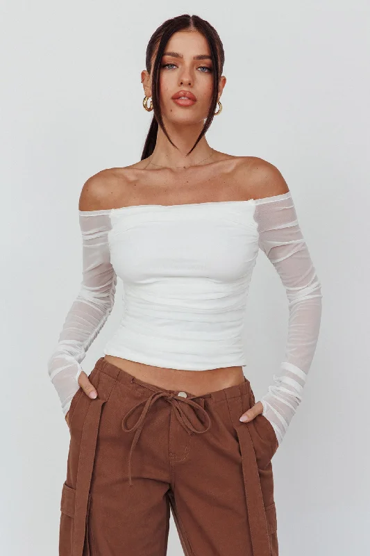 Ronda Off-Shoulder Sheer Sleeve Top White