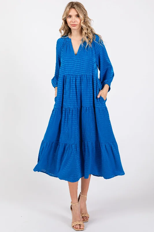 Royal Textured Tiered Midi Dress