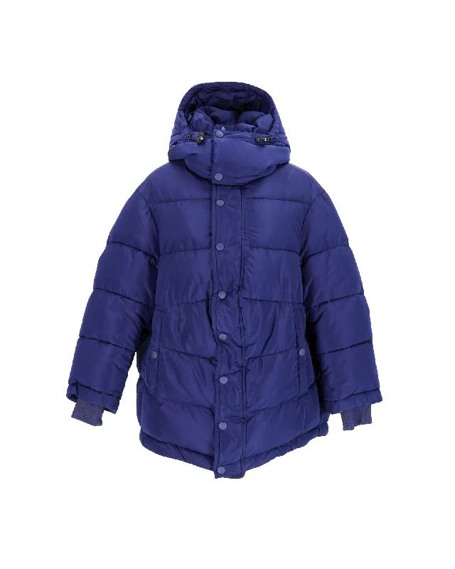 Balenciaga New Swing Puffer Jacket In Blue Polyester