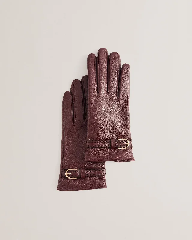 Clairel Whipstitch Detail Leather Gloves Dp-Purple