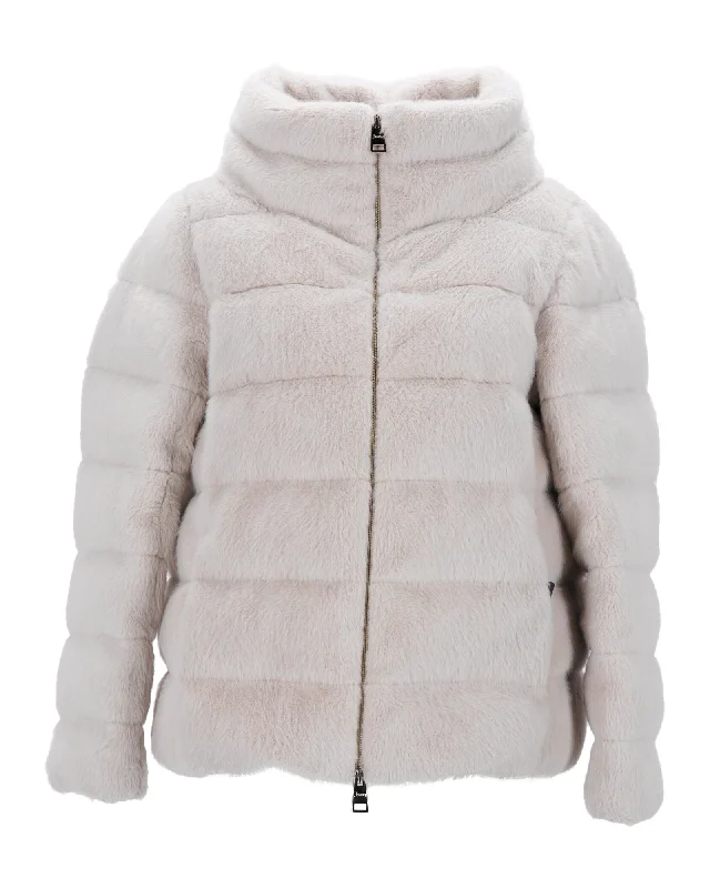 Herno Down Jacket in Ecru Faux Fur Polyester