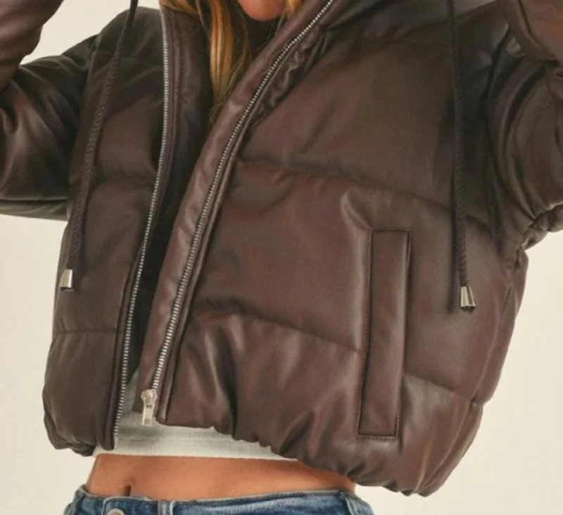 Olivia Faux Leather Puffer Jacket In Brown