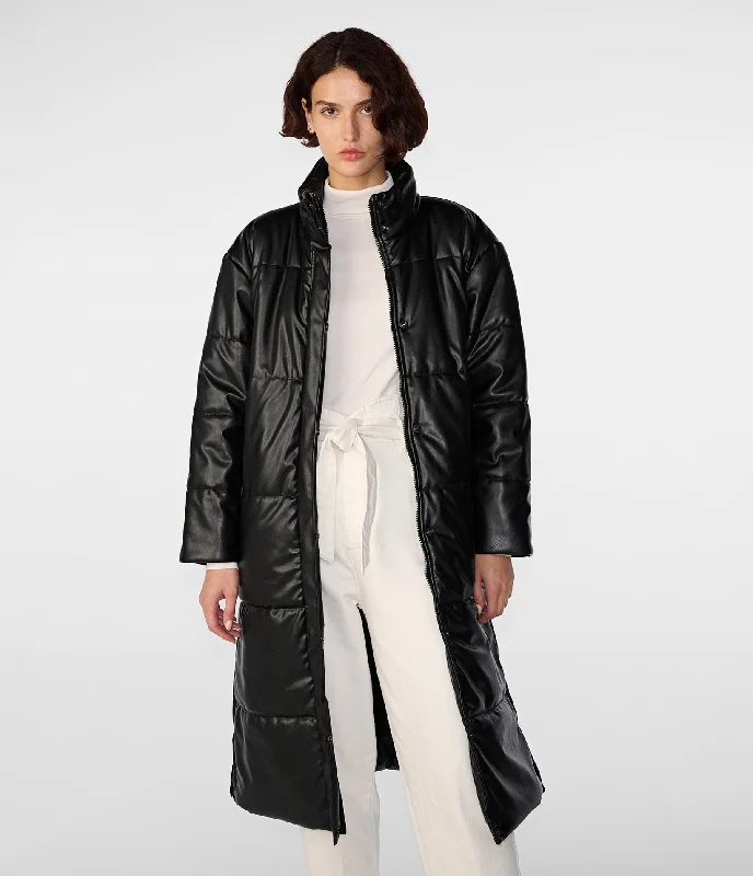 Oversized Faux Leather Puffer Jacket