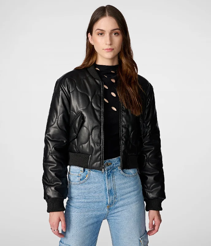 Faux Leather Quilted Cropped Jacket